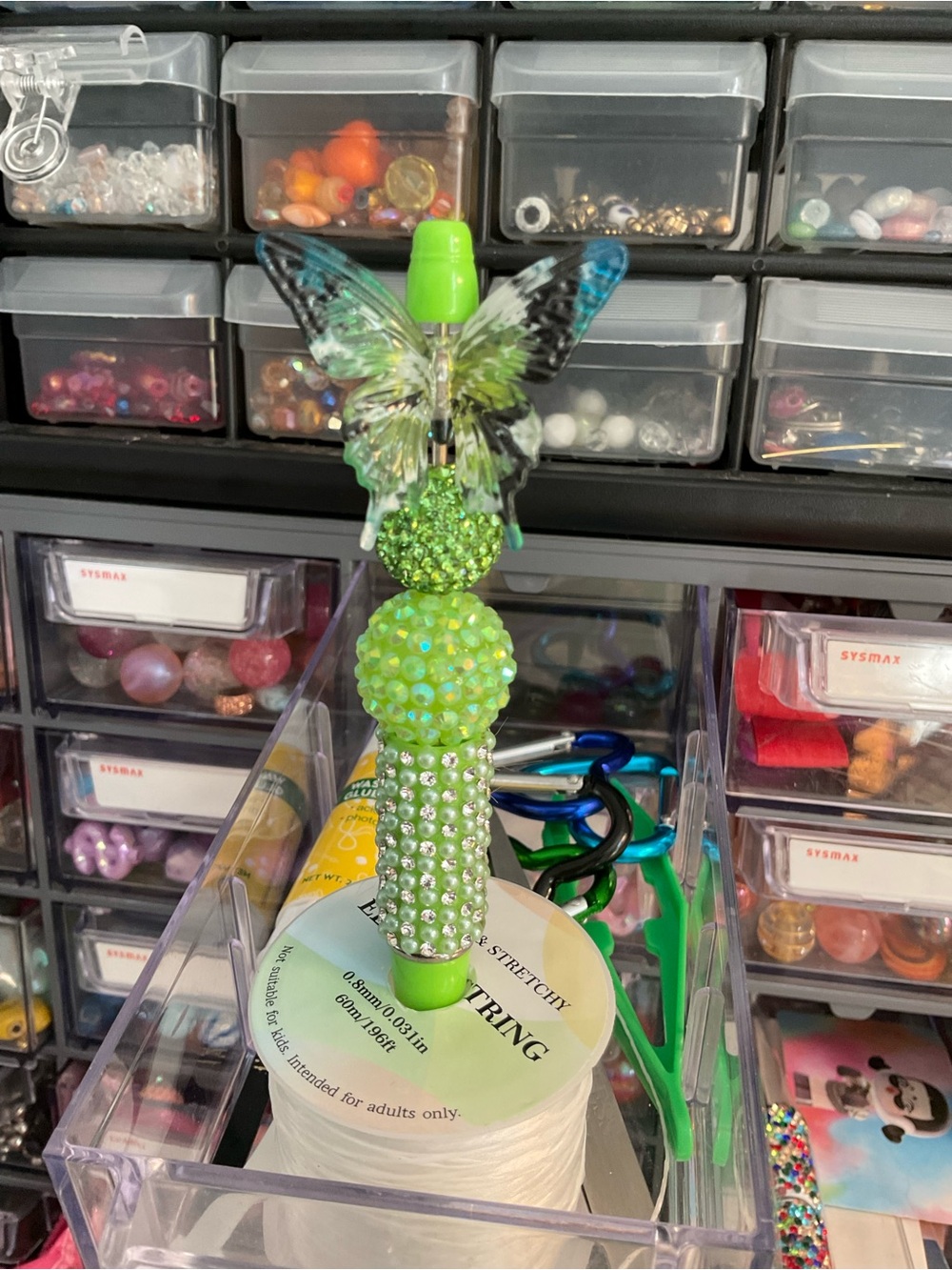Green Crystal Beaded Butterfly Pen